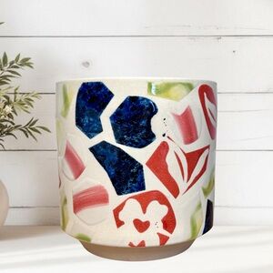 Anthropologie Andrea Planter Handcrafted Stoneware Pot Terrazzo Style Boho 5”